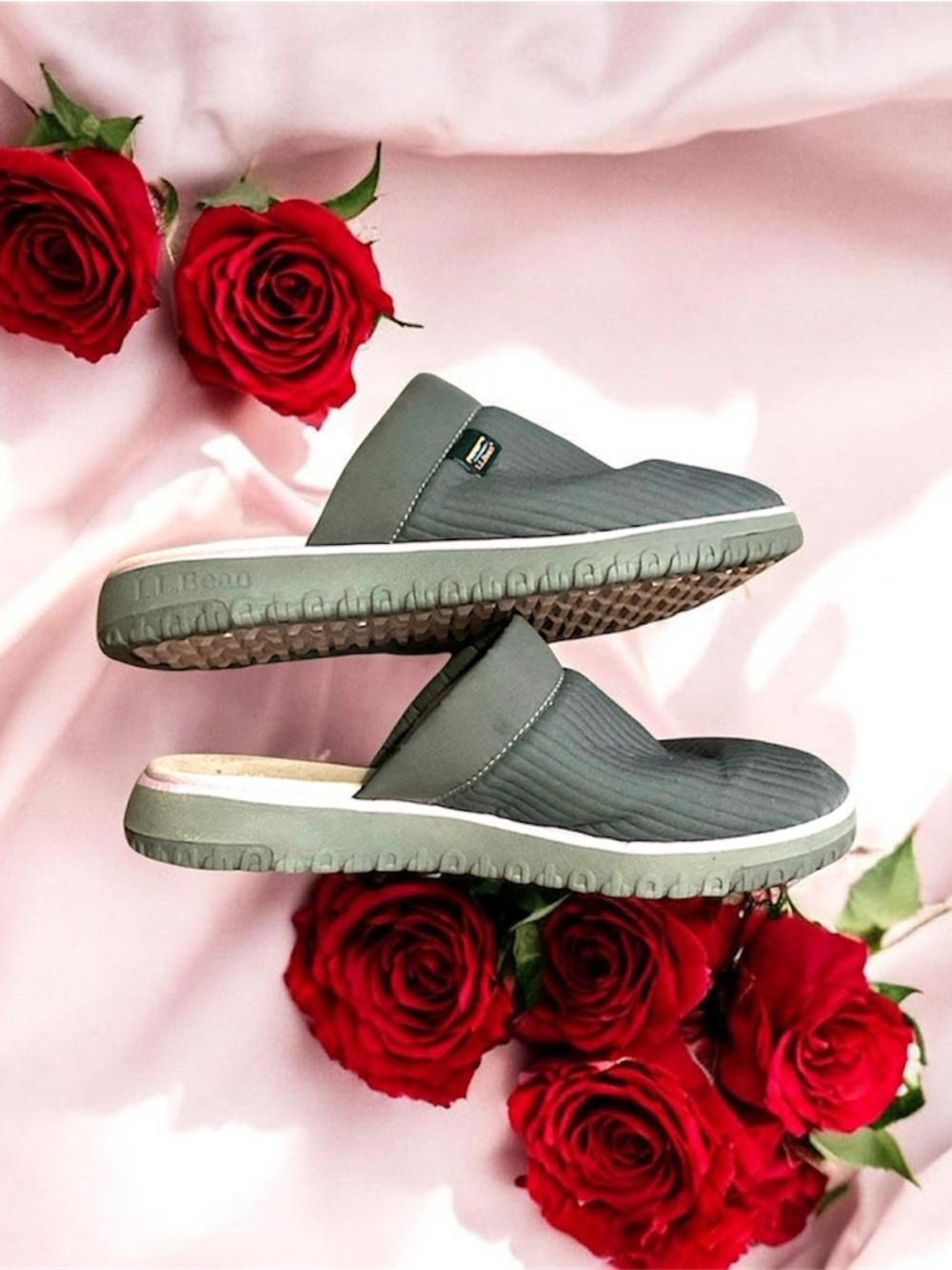 L.L. BEAN Women's Airlight Slipper Scuffs in Grey/Pink size 8 Medium